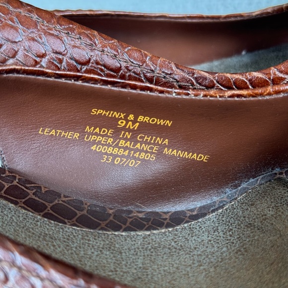 Vintage Axcess Liz Claiborne Brown Croc Leather Peeptoe Slingback Heels Size 9 - Picture 4 of 12